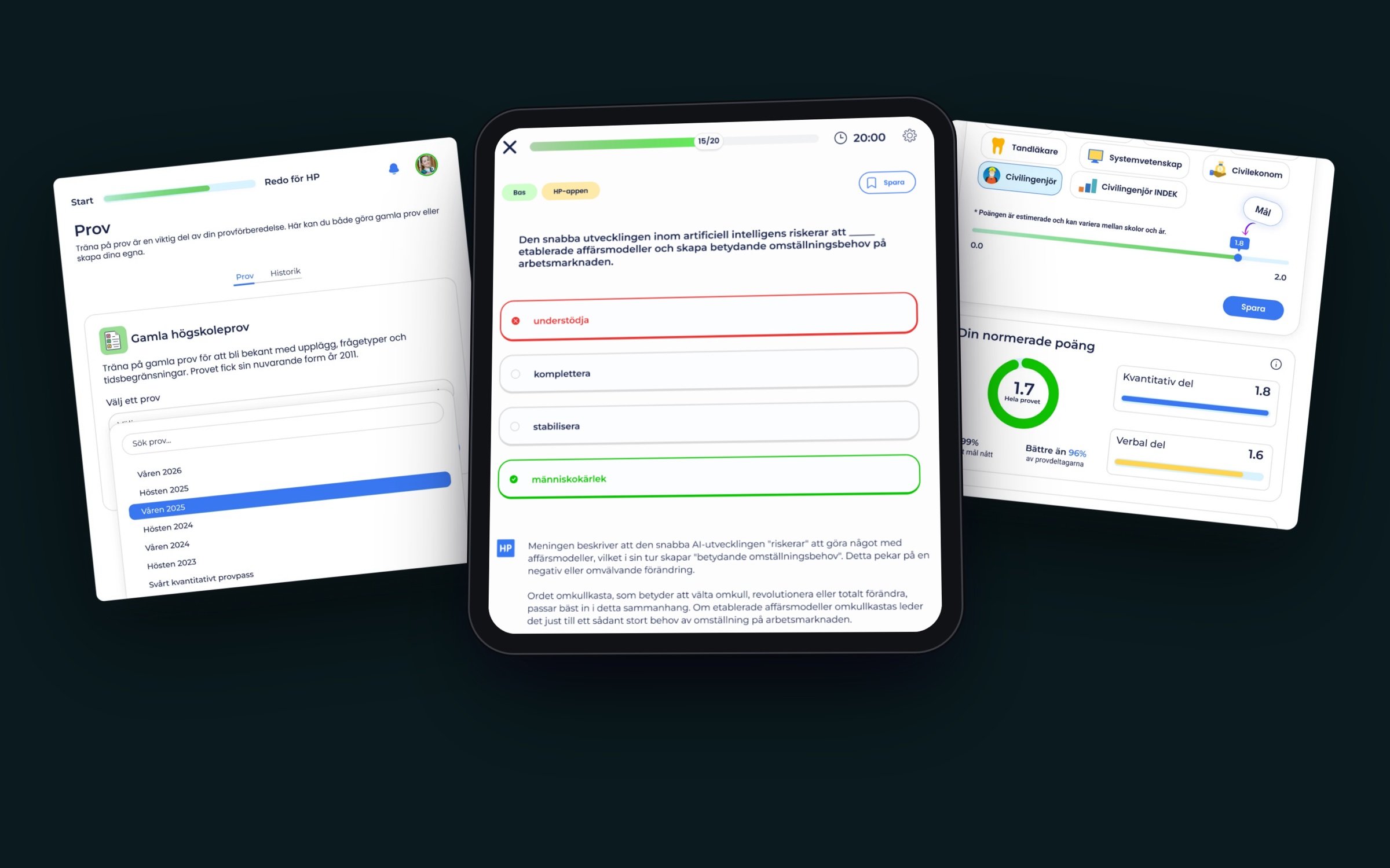 HP-appen exams, exercise and score